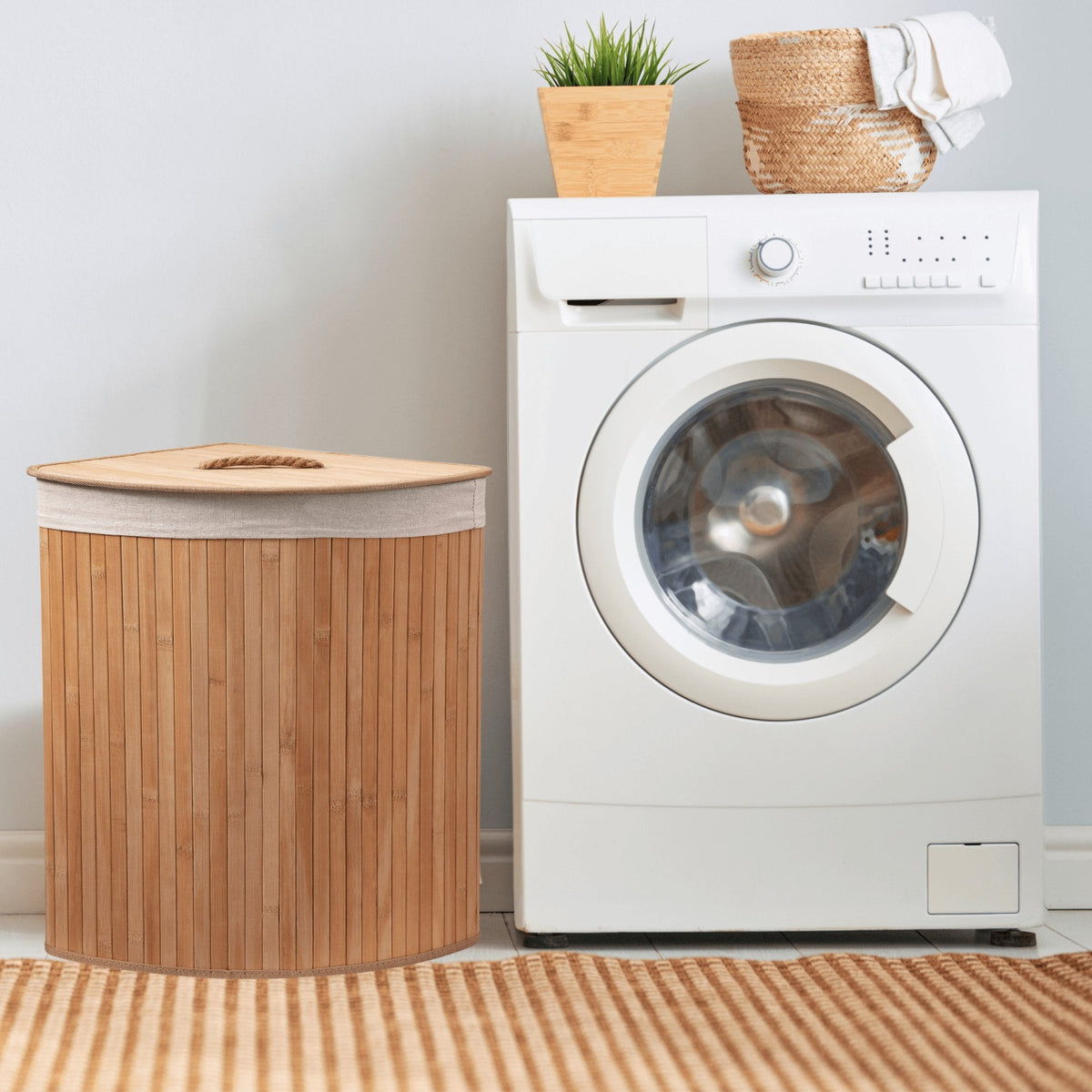 Bamboo Laundry Basket with Lid, 55L