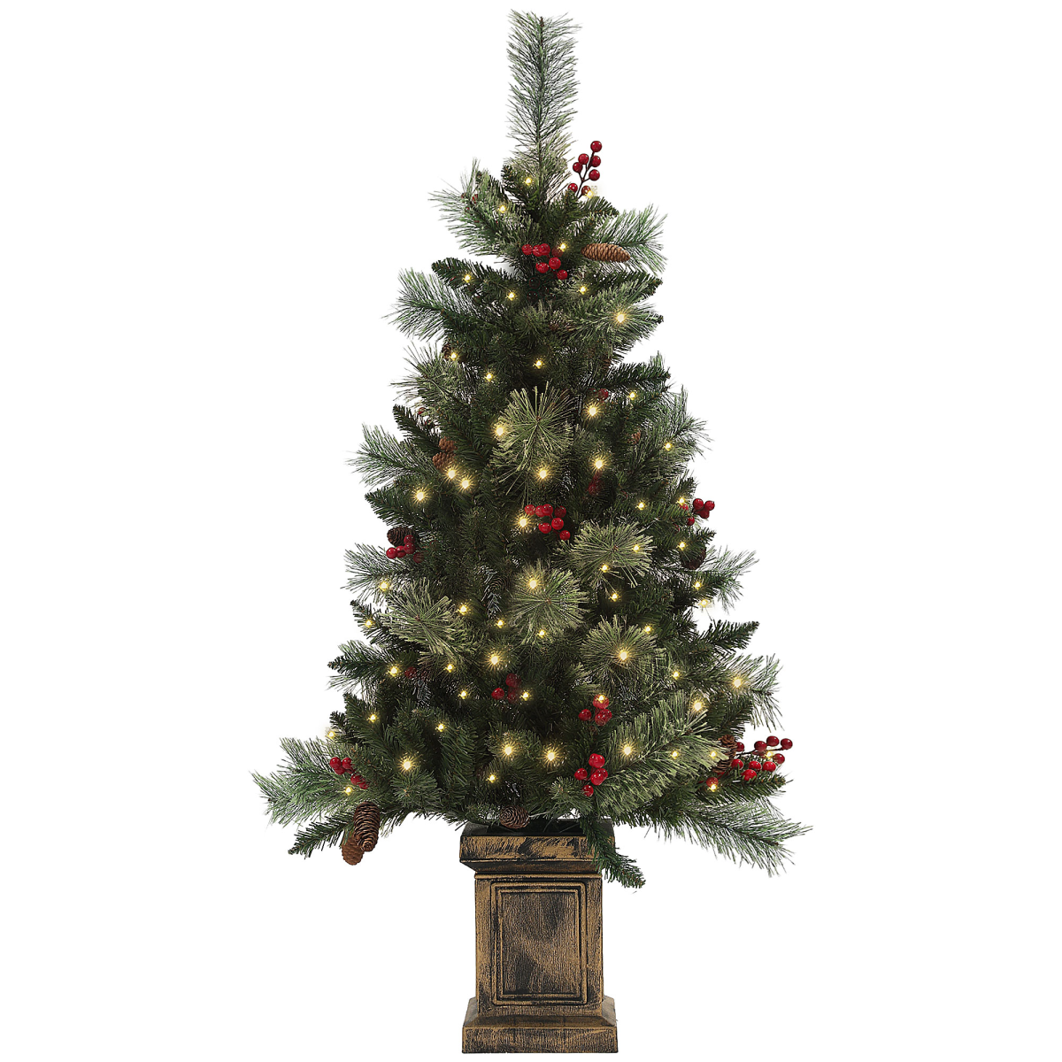 Pre-Lit Christmas Tree with Berries and Pine Cones, 4ft