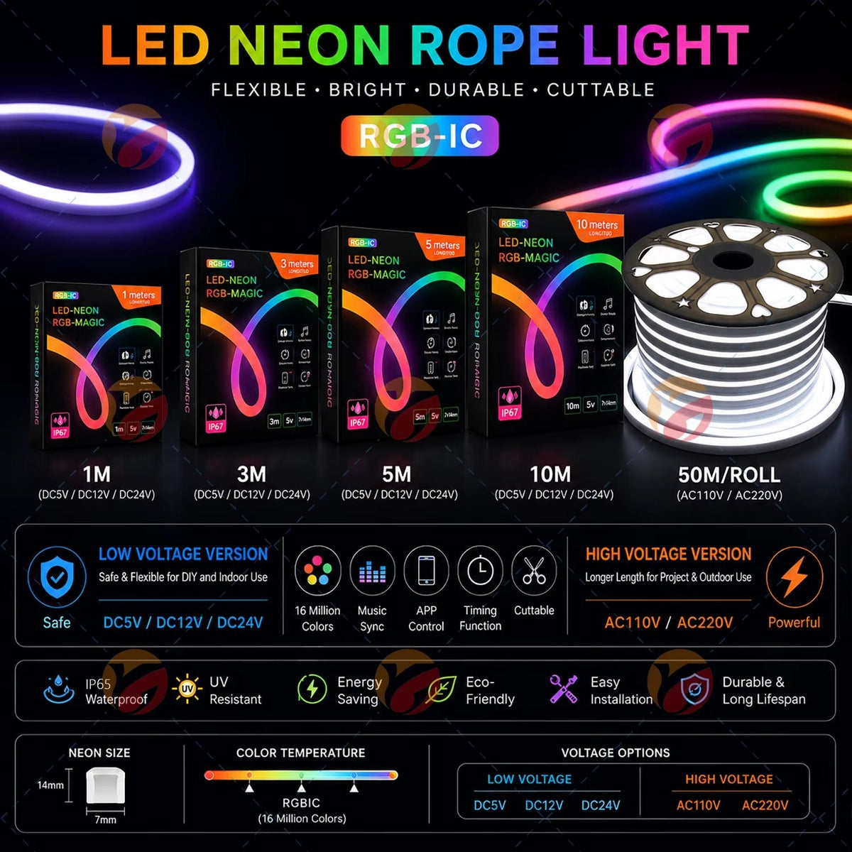 RGB LED Neon Rope Light with App Control