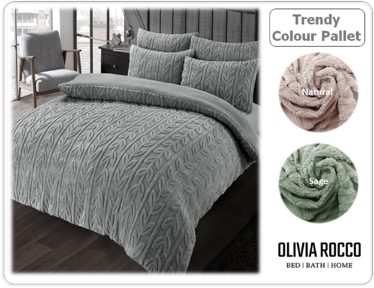 Leaf Print Teddy Fleece Duvet Set
