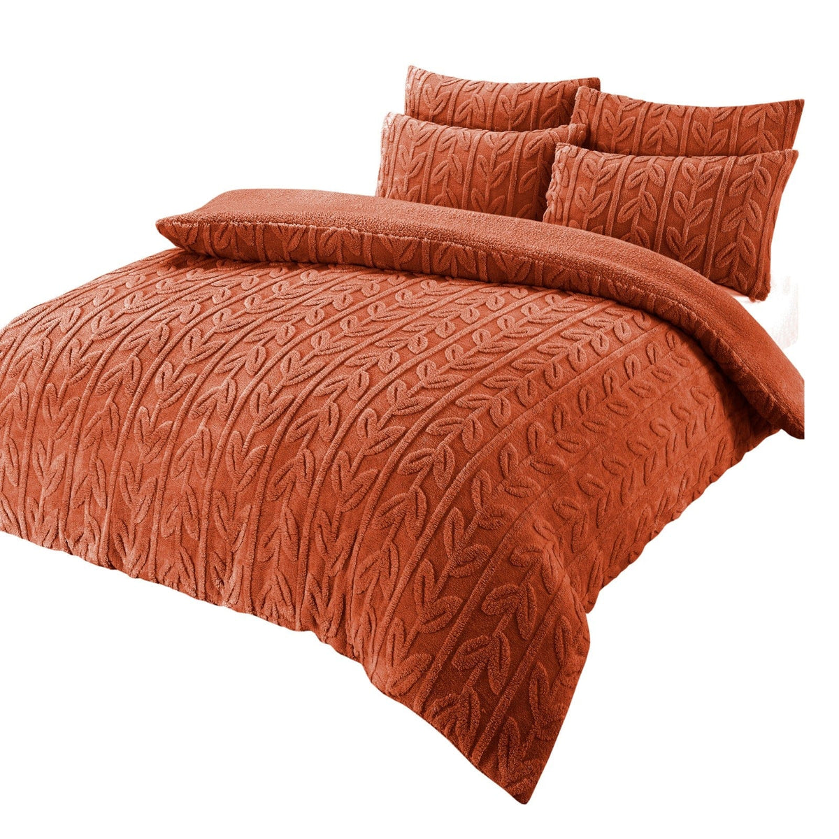 Leaf Print Teddy Fleece Duvet Set
