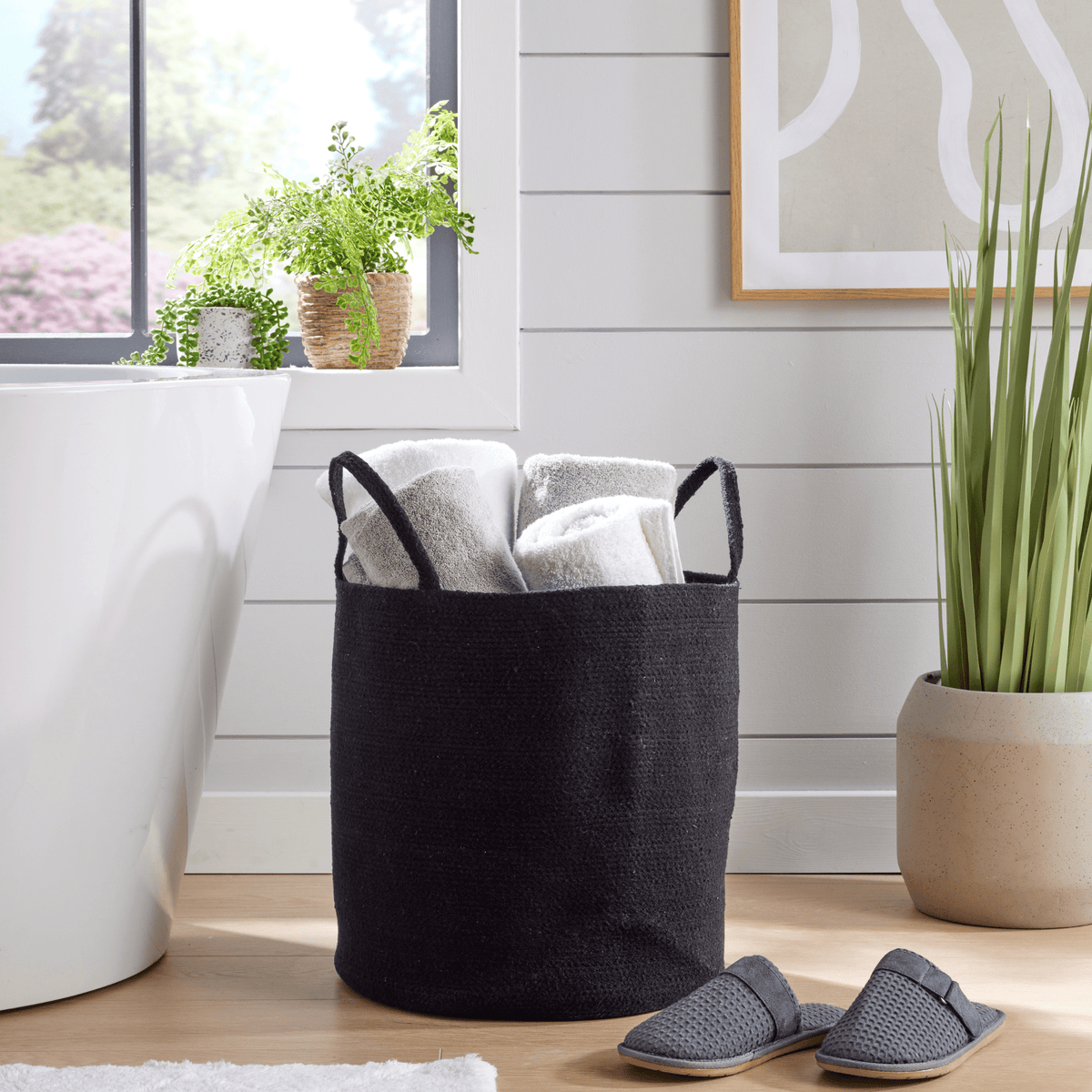 Large Woven Cotton Rope Laundry Storage Basket with Handles