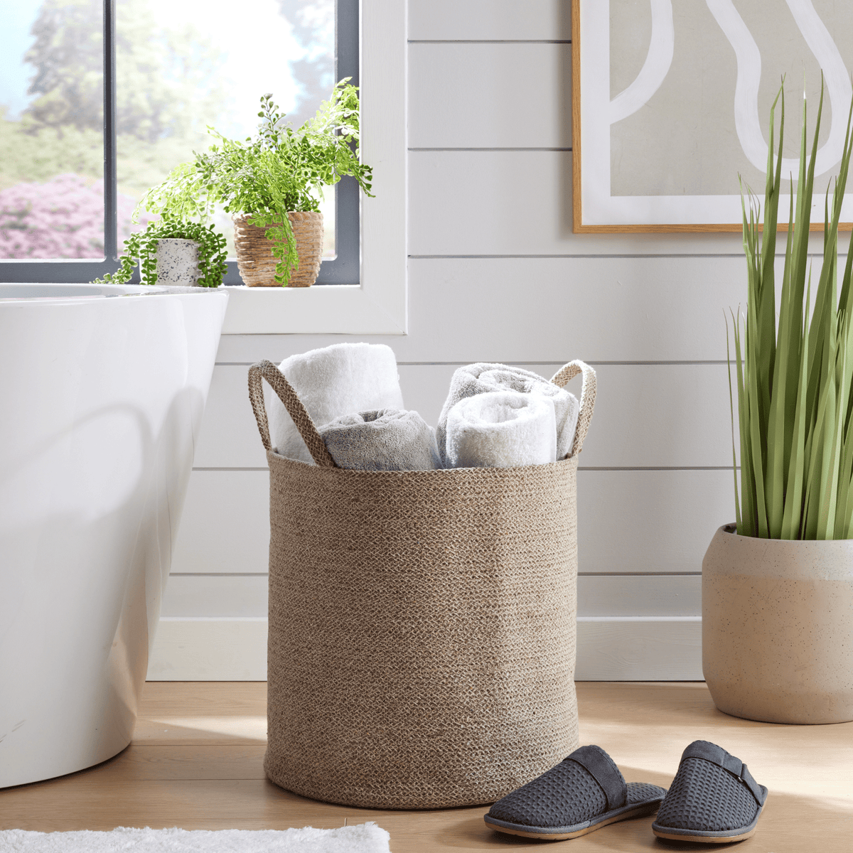 Large Woven Cotton Rope Laundry Storage Basket with Handles