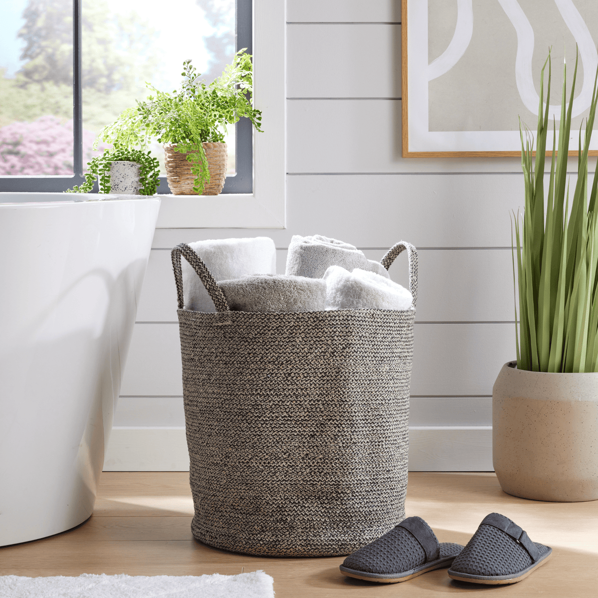 Large Woven Cotton Rope Laundry Storage Basket with Handles