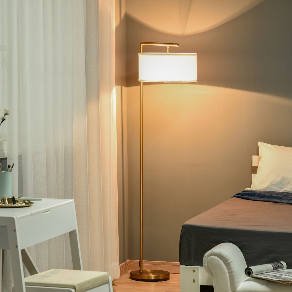 Linen Shade Floor Lamp, Gold, 153cm