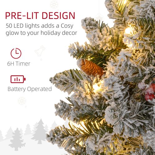 Pre-Lit Flocked Christmas Wreath, 60cm