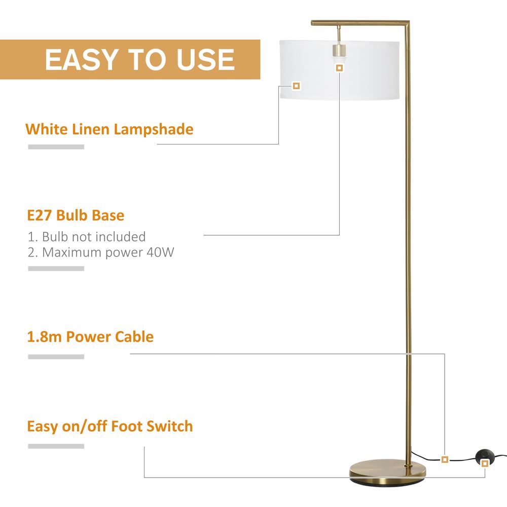 Linen Shade Floor Lamp, Gold, 153cm