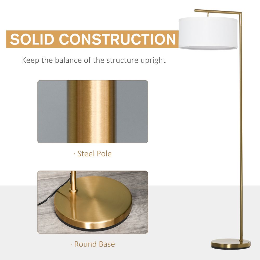 Linen Shade Floor Lamp, Gold, 153cm