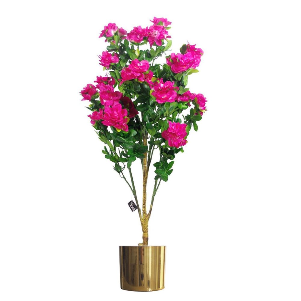 Artificial Pink Azalea with Gold Planter, 100cm