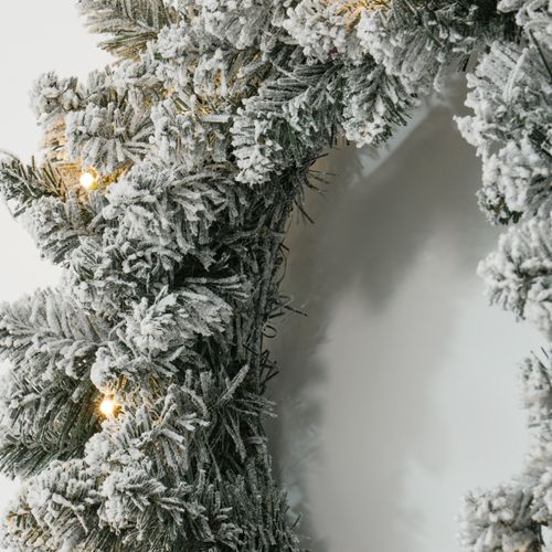 Pre-Lit Flocked Christmas Wreath, 60cm