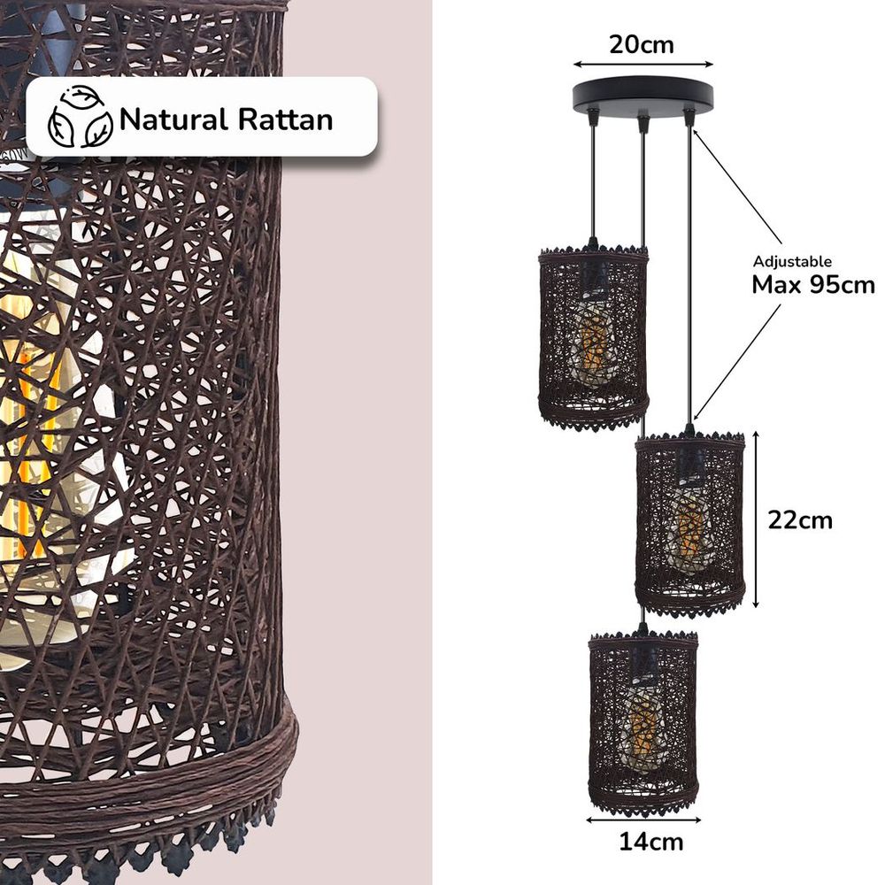 3-Head Rattan Pendant Light