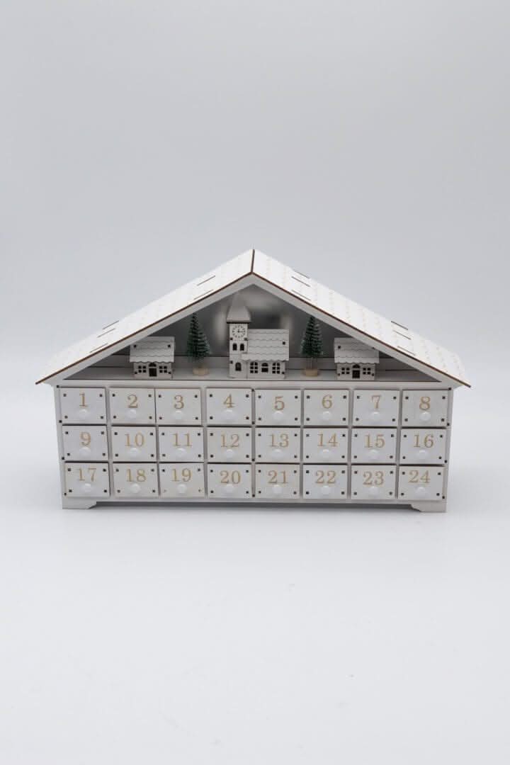 White Wooden Christmas Advent Calendar with Roof