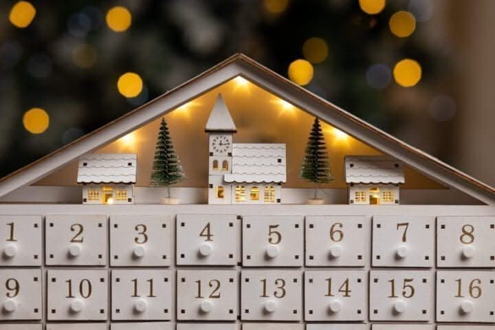 White Wooden Christmas Advent Calendar with Roof