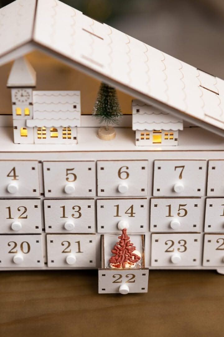 White Wooden Christmas Advent Calendar with Roof