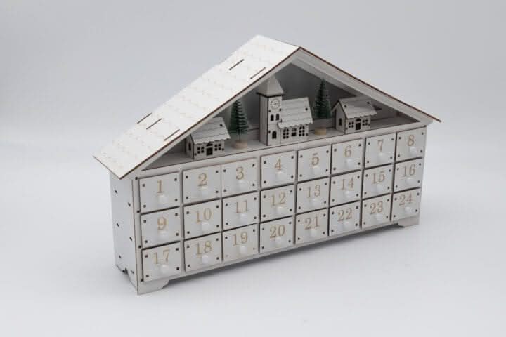 White Wooden Christmas Advent Calendar with Roof