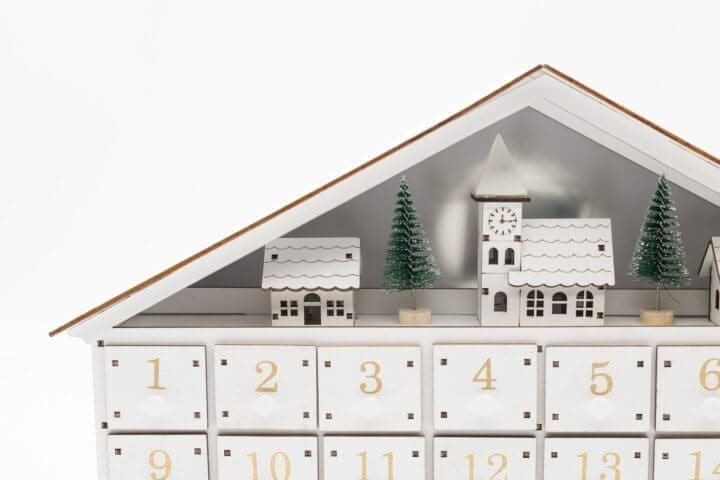 White Wooden Christmas Advent Calendar with Roof