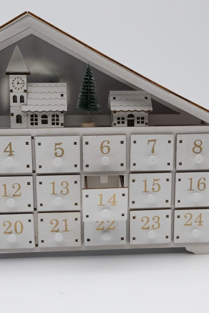 White Wooden Christmas Advent Calendar with Roof