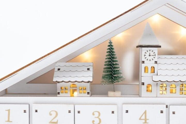 White Wooden Christmas Advent Calendar with Roof