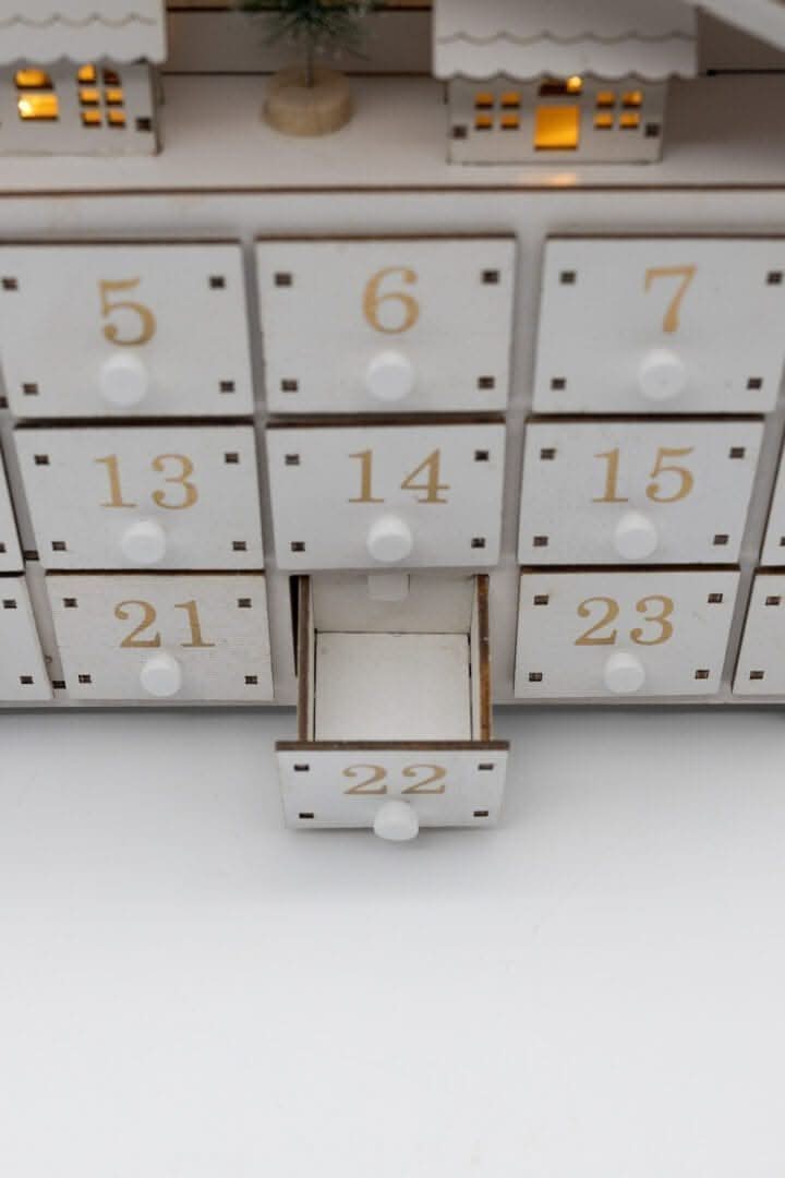 White Wooden Christmas Advent Calendar with Roof