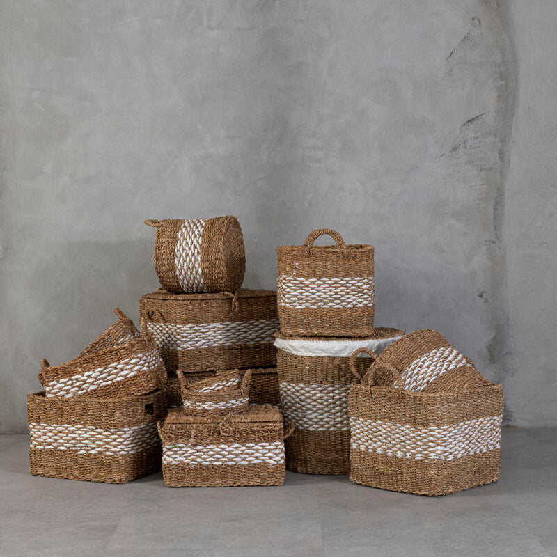 Rectangular Seagrass Storage Baskets with Lids, Set of 3