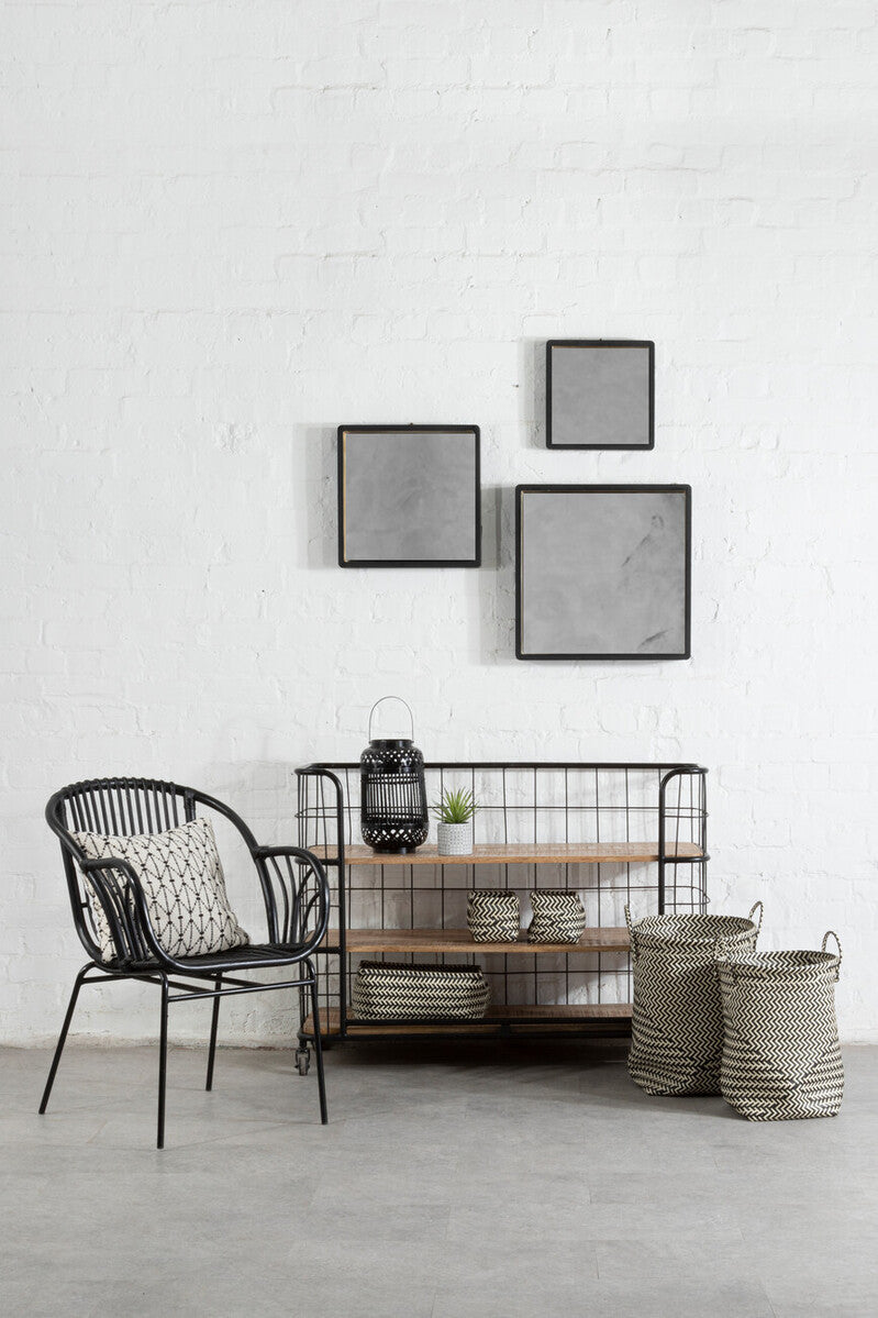 Set of 5 Woven Storage Baskets, Black and White