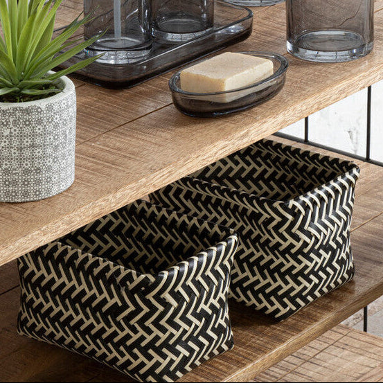 Set of 5 Woven Storage Baskets, Black and White